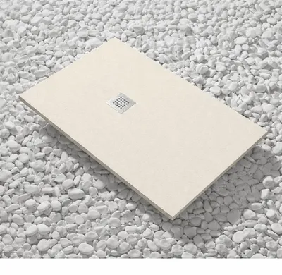 Produktbild von Duschwanne 65X100 cm Vulcano Line Slim Perlweiß Ral 1013 aus Kunstharz und Marmorpulver mit freiem Abfluss - FRASCIO