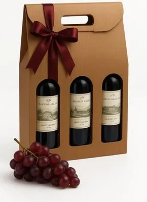 Zdjęcie produktu dla Pudełko Ozdobne Na Prezent K-873 na wino potrójne Brązowe