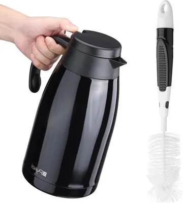 Image de Pichet à café isotherme en acier inoxydable, 2 L, distributeur isotherme d'eau et de boissons, isolation haute température, 60 oz, design noir