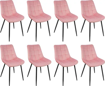 Produktbild von 8er Set Esszimmerstühle Küchenstuhl Polsterstuhl Wohnzimmerstuhl aus Samt mit Rückenlehne Rosa