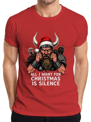 Productafbeelding van "Alles wat ik voor Kerst wil: Wikinger Bart, Kerstman," sarcastisch heren T-shirt, rood, maat S