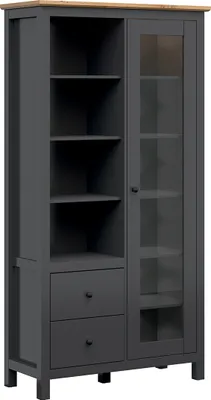 Produktbild von Geschirrschrank Duck mit 2 Schubladen und 1 Tür, Anthrazitgrau und Holzoptik, 203cm