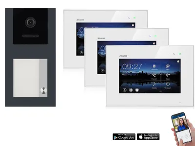 Produktbild von BALTER EVO Grau Aufputz Video Türsprechanlage Set 1 Teilnehmer 3x 7" WLAN Monitor Weiß
