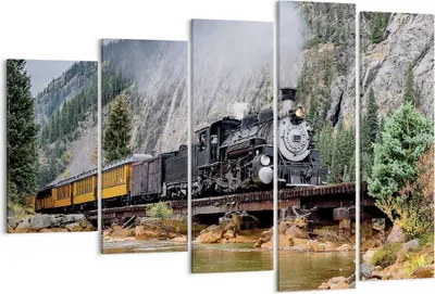 Produktbild von Bild auf Leinwand - Leinwandbild - 5 Teile - Alt Lokomotive Berge - 150x100cm - Wand Bild - Wanddeko - Wandbilder - Leinwanddruck - Bilder - Wanddekoration - Leinwand bilder - EG150x100-4581