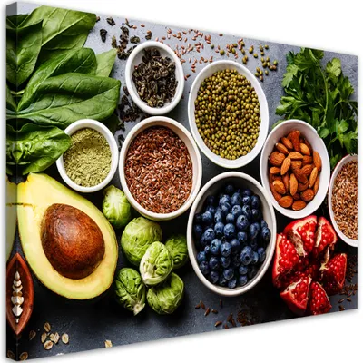 Produktbild von Leinwandbild Frisches Gemüse und Obst 120x80 Feeby Bunt bild für die wand bereit zum aufhängen
