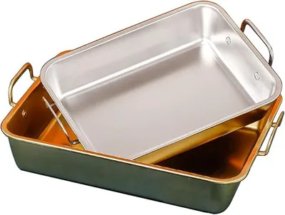Imagen del producto de Bandeja para asar con dos asas, de acero inoxidable, rectangular, ideal para pescado, pavo, pollo, carne, verduras, perfecta para celebraciones como el Día de Acción de Gracias y la Navidad, apta para horno y lavavajillas, 25 cm, color plateado