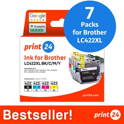 Productafbeelding van NIEUW: print24 Inktcartridges voor Brother LC422XL, multipack (BK/C/M/Y), 7 stuks