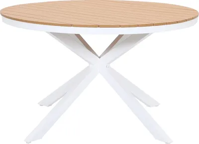 Produktbild von Runder Aluminium-Gartentisch, Durchmesser 125 cm – Weiß und hell naturfarben – ZEYVA von MYLIA