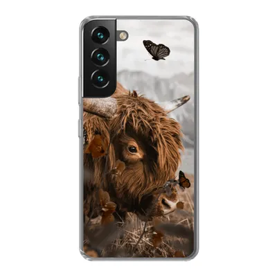 Produktbild von MuchoWow® Handyhülle Schutzhülle Hülle für Samsung Galaxy S22 Scottish Highlander - Schmetterlinge - Pflanzen Silikon Softcase Handy Hülle - Mobiltelefonhülle