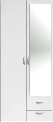 Image de Armoire VARIA, 2 Portes Battantes, 1 Miroir, 2 Tiroirs, 81 x 185 x 51 cm,Reproduction Blanc