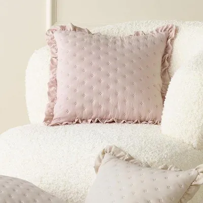 Obrázek produktu pro Ibenzoa® povlak na polštář s volánky – elegantní dekorativní povlak 45 x 45 cm, krémový, vyrobený z kvalitní látky, se zipem, 1 kus