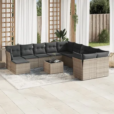 Produktbild von Möbel 12-tlg. Garten-Sofagarnitur mit Kissen Grau Poly Rattan 2024