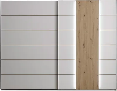 Produktbild von Schwebetürenschrank VANCOUVER mit 2 Türen, Beleuchtung und Inneneinteilung in Weiß/Artisan Eiche