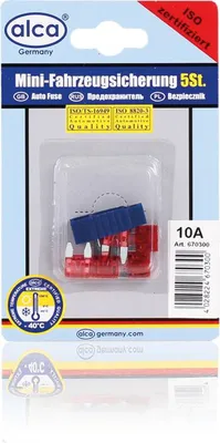 Produktbild von alca® Mini-Sicherungen 10A 5St. Blister 32 V rot Mini Flachsicherung Stecksicherung für Fahrzeuge Auto Motorrad Wohnwagen Camper Moped