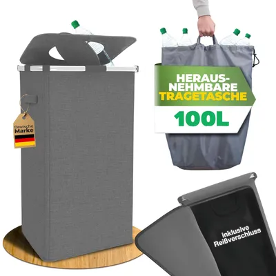 Imagen del producto de Contenedor de residuos con tapa abatible, de 100 litros, color gris, para la recogida de botellas