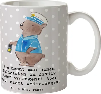 Produktbild von Mr. & Mrs. Panda Kaffeebecher Geheimer Polizist - Grau Pastell - Geschenk, Becher, Gemeinschaft, Beruf, humorvoll, Polizei, Trinkbecher, Teetasse, Pott, Kaffeetasse, Held