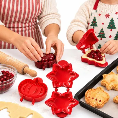Produktbild von Hand-Pie-Maker 6-teilig, Mini-Pie-Formen mit Weihnachts- & Herbstmotiven, Teigformer für gefülltes Gebäck, Apfel, Kürbis & Tannenbaum