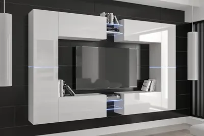 Image de Furnitech Meuble-paroi Salon - Meubles de salon avec LED RGB - 16 couleurs - Meuble-paroi suspendu Moderne - Étagères et meuble TV (C20N-21W-HG2-1B)