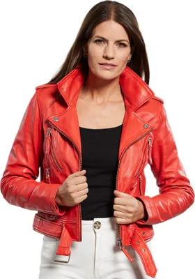 Produktbild von Jilani - Damen Lederjacke Bikerjacke Lammnappa rot-orange : 44
