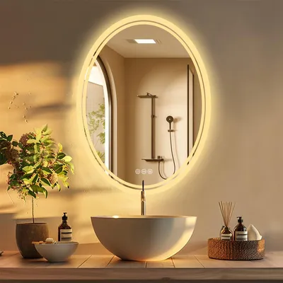 Image de Miroir de salle de bain LED ovale - Miroir avec éclairage - Miroir de maquillage - Miroir anti-buée - Miroir mural