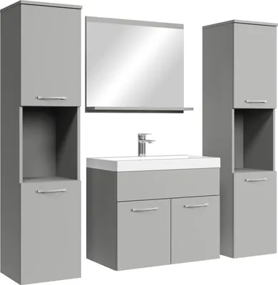 Immagine prodotto di Set mobili da bagno Montreal XL 60cm - Grigio - specchio e mobiletti laterali