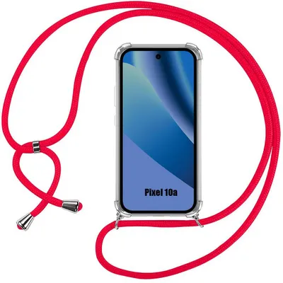Image de Coque pour Google Pixel 10a, Protection Renforcé TPU Antichoc Transparent avec Cordon Rouge