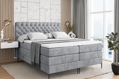 Produktbild von ALTDECOR Boxspringbett mit Schwarz Füßen, Matratze und Lattenrost, Topper, Polsterbett mit Bettkasten, Bett mit Stauraum H3- und H4- Matratze, Doppelbett -BOXI8-FC KING-140x200 - Grau Monolith