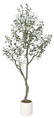 Produktbild von Künstlicher Olivenbaum 150 cm ein Stamm drei Zweige realistische Kunstpflanze Olive pflegeleicht immergrün Wohnzimmer Balkon Büro