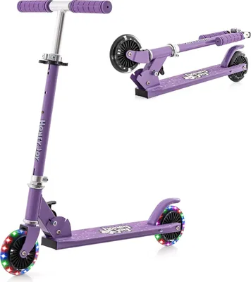 Produktbild von GOPLUS Scooter Kinder ab 3 Jahren, Cityroller aus Aluminium bis zu 50kg, Kickscooter mit LED Rädern & Hinterradbremse, Tretroller klappbar & höhenverstellbar, Violett