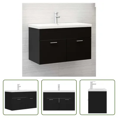 Produktbild von The Living Store Waschbeckenunterschrank mit Einbaubecken Schwarz Holzwerkstoff