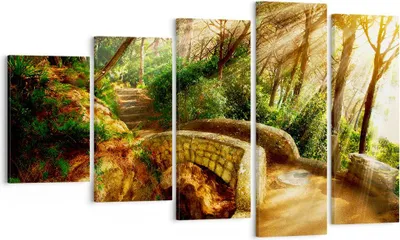 Produktbild von Bild auf Leinwand - Leinwandbild - Pfad Steinbrücke Wald Herbst - 100x60cm - Wand Bild - Wanddeko - Leinwanddruck - Bilder - Kunstdruck - Wanddekoration - Leinwand bilder - Wandkunst - EG100x60-2800