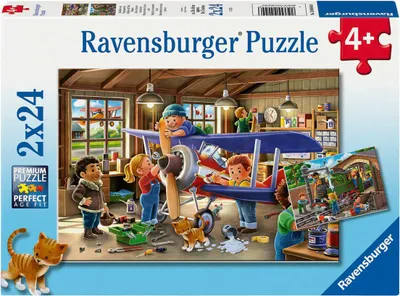 Image de Ravensburger Kinderpuzzle - 12004044 Service de trains et d'avions - Puzzle pour enfants à partir de 4 ans, avec 2x24 pièces 12004044