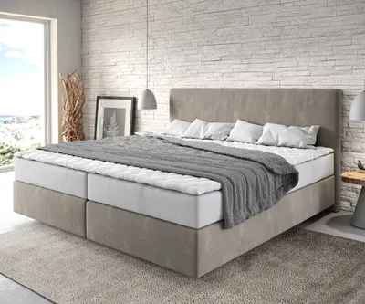 Produktbild von DELIFE Boxspringbett Dream-Well Mikrofaser Beige 200x200 cm mit Taschenfederkernmatratze und Topper Visco