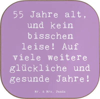 Produktbild von Mr. & Mrs. Panda Untersetzer für Gläser Spruch 55. Geburtstag Energie - Lavendeltraum - Geschenk, gläseruntersetzer, älter werden, Alter, Lebensfreude, Happy Birthday