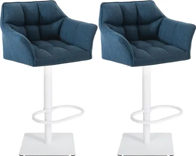 Produktbild von CLP 2er Set Barhocker Damaso Stoffbezug drehbar und höhenverstellbar bis 240 kg blau Gestell Farbe weiß