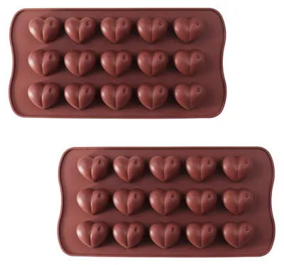 Silikonform 15 Höhlen, Herzform, für Schokolade & Kuchen, 2 St.