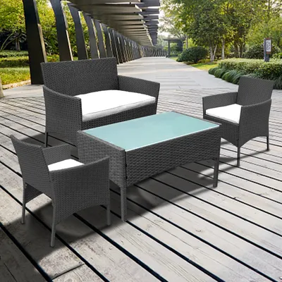 Produktbild von Hengda Gartenmoebel Balkon erweiterbares Gartenset Kissen Sitzgruppe Garnitur Schwarz
