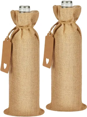 Produktbild von BRUBAKER Weinbeutel für Weihnachten - Einfarbig - 36 cm x 17 cm Jutesack - Weintasche Sack Geschenk für Wein, Sekt - Flaschenbeutel, 2 Stück