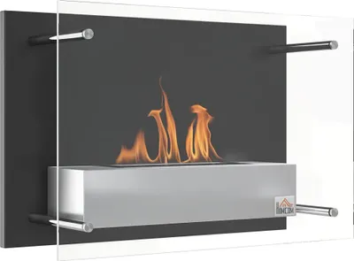 Image de HOMCOM Cheminée bioéthanol Murale encastrable brûleur 1.5 L, environ 3 h de durée de combustion dim. 60L x 22l x 40H cm Couverture 20-25 m² Acier inox