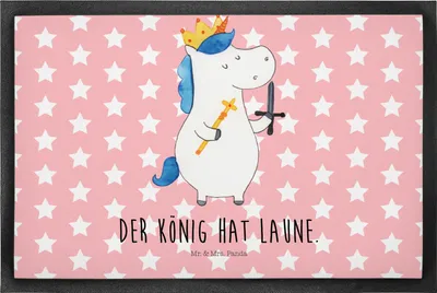 Produktbild von Mr. & Mrs. Panda Schmutzfänger Einhorn König mit Schwert 50 x 75 cm - Rot Pastell - Geschenk, Fussmatte, Unicorn, Mittelalter, Fußabtreter, Schmutzmatte, fußmatte, Ritter