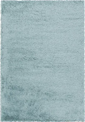 Image de Teppium tapis shaggy bleu 80x150 cm à poils longs moelleux et lavable, design moderne monochrome avec dos en jute naturelle adapté au chauffage au sol intérieur