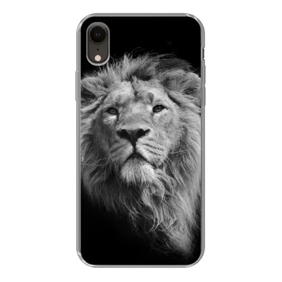 Produktbild von MuchoWow® Handyhülle Schutzhülle Hülle für iPhone XR Löwe - Porträt - Schwarz - Weiß Silikon Softcase Handy Hülle - Schutzdeckel