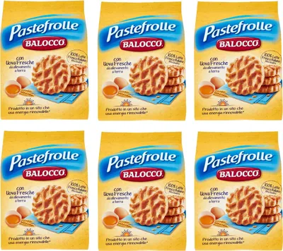 Produktbild von 6x Balocco Pastefrolle Biscotti con latte italiano e uova fresche Kekse mit italienischer Milch und frischen Eiern biscuits cookies 100% Italienische Kekse 350g