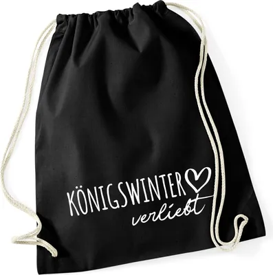 Produktbild von Huuraa Turnbeutel Königswinter verliebt 12 Liter Black Baumwolle Rucksack Geschenkidee