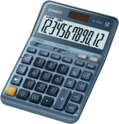 Produktbild von Casio DF-120EM, Desktop, Display-Rechner, 12 Ziffern, Display klappbar, Batterie/Solar, Blau