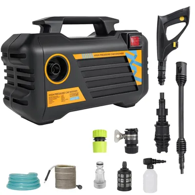 Zdjęcie produktu dla Myjka wysokociśnieniowa - Przenośna elektryczna myjka wysokociśnieniowa - 3000 W - 220 V - Maksymalny przepływ: 390 l/h - Wąż o długości 1,8 m - Wtyczka europejska - Czarna