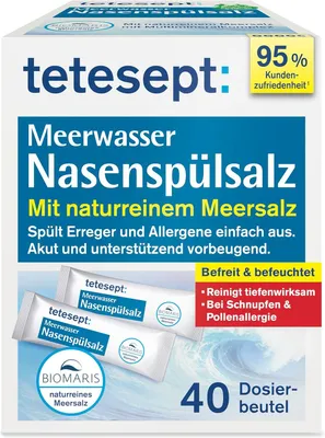 Produktbild von tetesept Meerwasser Nasenspülsalz bei Schnupfen und Pollenallergie – 40 Beutel - Nasenspülung auch für Kinder reinigt und befeuchtet