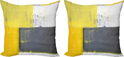Obrázok produktu pre ABAKUHAUS Sada obliečok na vankúše sivej a žltej farby (2 kusy), svetložlté štvorce, 50 x 50 cm, sivožltá