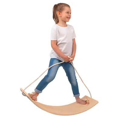 Produktbild von KiddyMoon Balance Board Mit Seil Balancieren Montessori Holzspielzeug Gleichgewicht Balancebrett Wackelbrett Für Babys Und Kinder, Natürlich