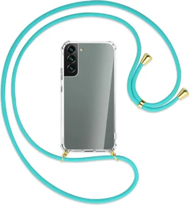 Produktbild von Handykette Backcover-Schutzhülle mit Band (Metall goldfarben) für Samsung Galaxy S22 Plus 5G (S906) - türkis